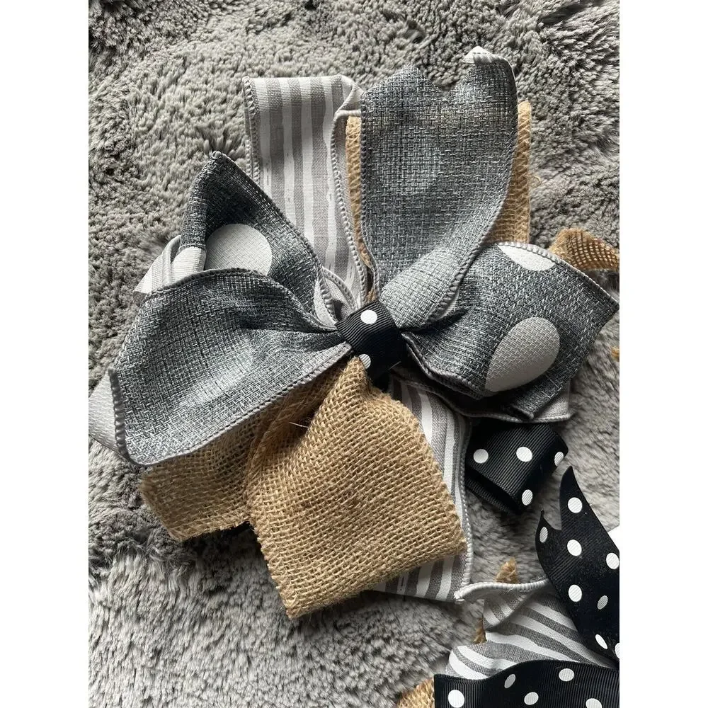Handmade Wreath Bow Everyday Bow Black & White Gray Lot Of 3 Beautiful New